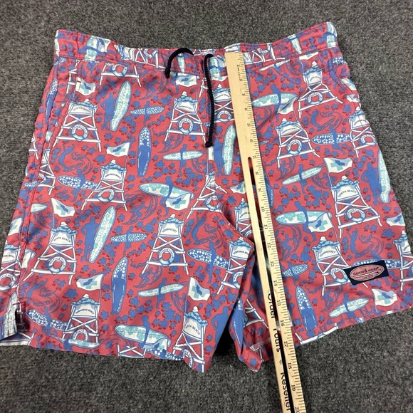 Vineyard Vines Mens SouthBeach Shorts Swimsuit 36X6 Red Blue Surfer Beach Pocket - Picture 3 of 8